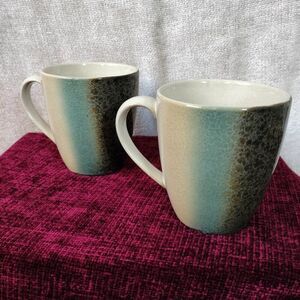 Set of 2 Sango Nouveau Teal 3746 Sand Colored Mugs